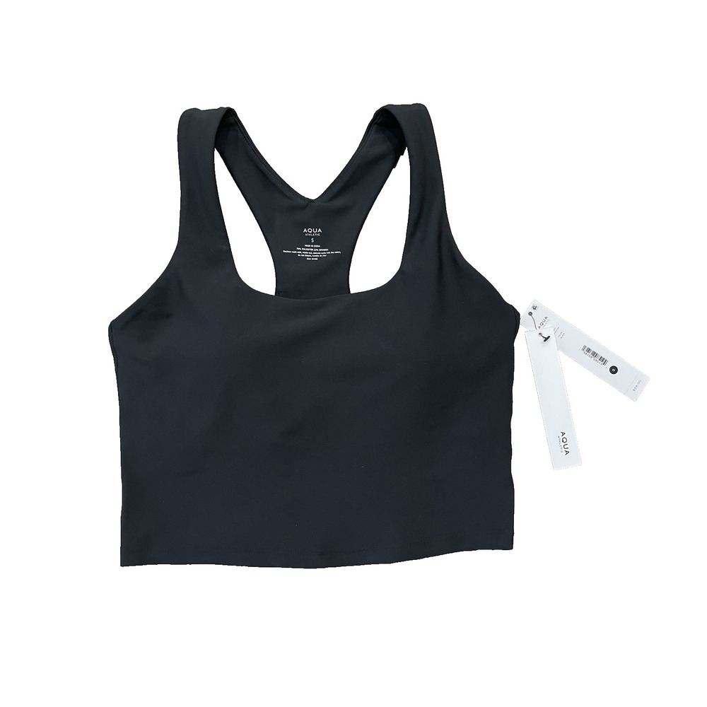 NWT Aqua Athletics Women's Size S Crop Black Tank Bra Fitness Top Retail $58 New